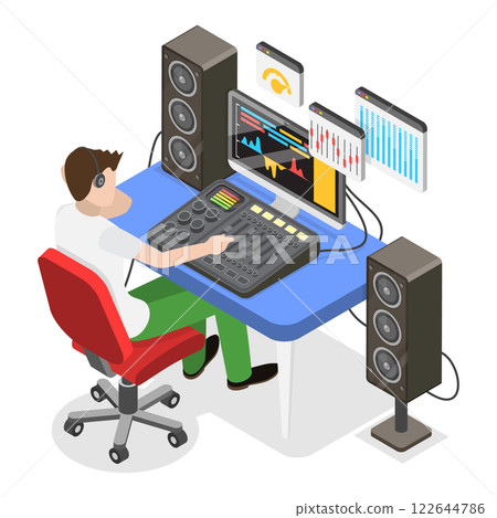 3D Isometric Flat  Illustration of Sound Designer. Item 2 122644786