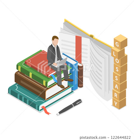 3D Isometric Flat  Illustration of Glossary And News. Item 1 122644822