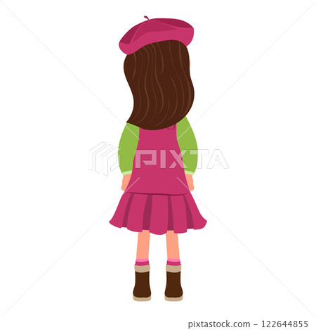 Flat  Illustration of Kid Girl in Red Dress and Beret. Item 1 122644855