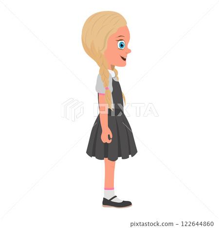 Flat Illustration of Smiling Schoolgirl Wearing School Uniform and with Stack of Books. Item 1 Flat Illustration of Smiling Schoolgirl Wearing School Uniform and with Stack of Books. Item 1 122644860