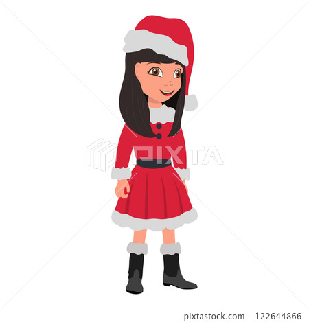 Flat  Illustration of Kid Girl Wearing Santa Costume. Item 2 122644866