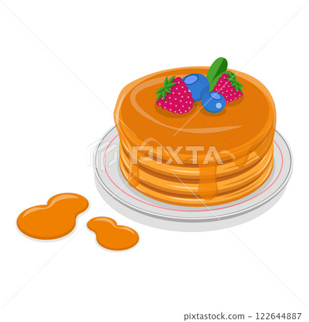3D Isometric Flat  Set of Pancakes. Item 3 122644887