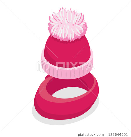 3D Isometric Flat Set of Childish Knitted Accessories. Item 3 3D Isometric Flat Set of Childish Knitted Accessories. Item 3 122644901