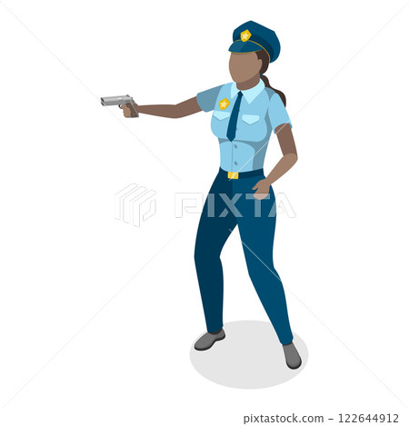 3D Isometric Flat  Illustration of Female Police Officer. Item 2 122644912