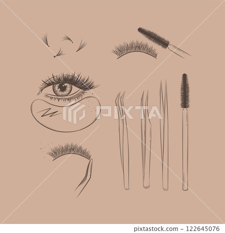 Lashes treatment tools collection brown Lashes treatment tools collection brown 122645076
