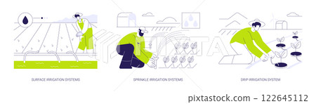 Irrigation systems abstract concept vector illustrations. Irrigation systems abstract concept vector illustrations. 122645112