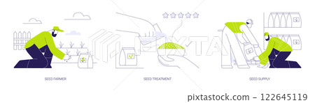 Seed cultivation and supply abstract concept vector illustrations. 122645119