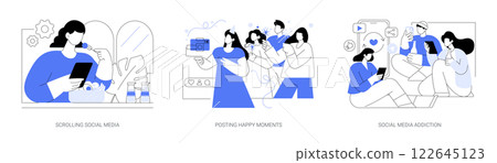 Social media use isolated cartoon vector illustrations se 122645123
