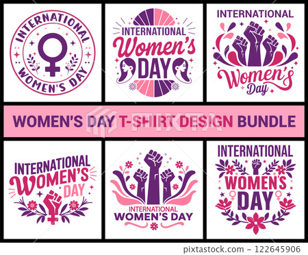 International women's day t-shirt design bundle. Vector illustration. 122645906
