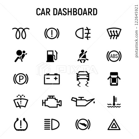 Car Dashboard Symbols and Warning Lights Icon Set for Vehicle Alerts and Indicators Car Dashboard Symbols and Warning Lights Icon Set for Vehicle Alerts and Indicators 122645921