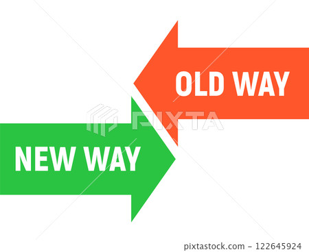 Concept with Arrows Representing Old Way and New Way in Green and Orange 122645924