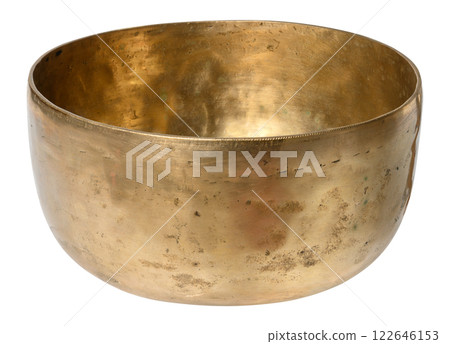 Empty copper singing bowl on isolated background, religious item for meditation and relaxation Empty copper singing bowl on isolated background, religious item for meditation and relaxation 122646153