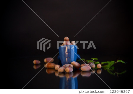 hazelnuts with nutcracker isolated on black background 122646267