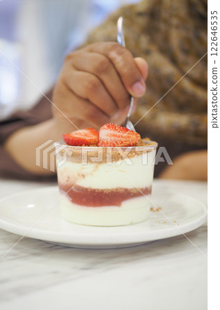 Delightful and Delicious Strawberry Dessert Presented Elegantly Delightful and Delicious Strawberry Dessert Presented Elegantly 122646535