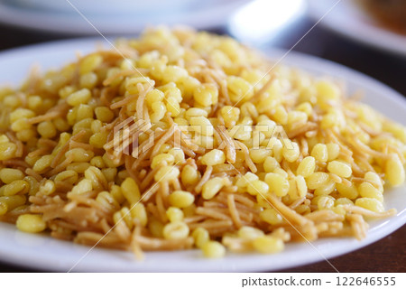 Tasty snack of split yellow lentils and fried noodles 122646555