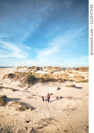 Walking the Dog at the danish coast 122647048