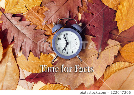 Clock is on top of a pile of leaves Clock is on top of a pile of leaves 122647206