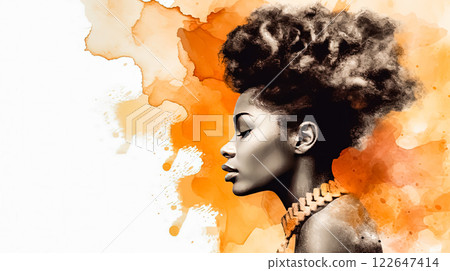 African woman in traditional attire, vivid watercolors on white. African woman in traditional attire, vivid watercolors on white. 122647414