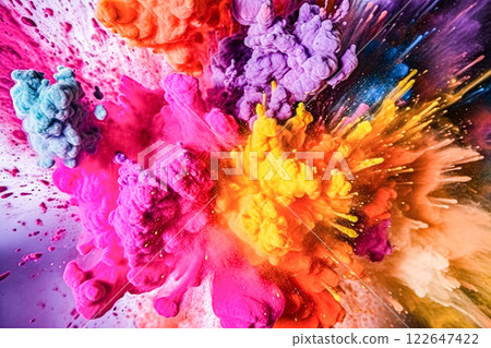 Colored powder explosion isolated on black background Colored powder explosion isolated on black background 122647422