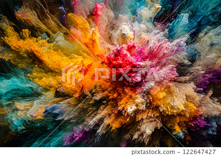 Colored powder explosion isolated on black background 122647427