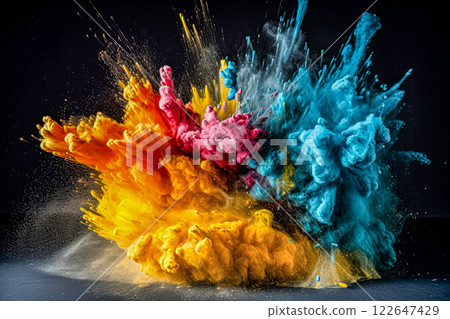 Colored powder explosion isolated on black background 122647429