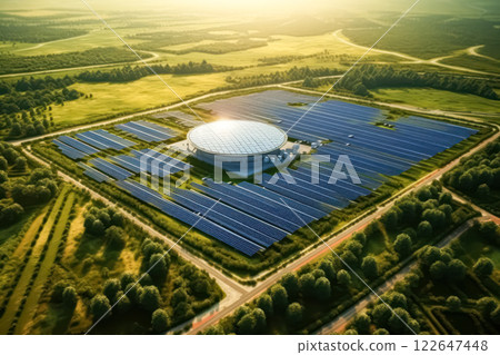 Top view from drone, Solar panel farm. 122647448