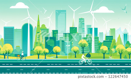 Cyclists and cars in the city 122647450