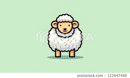 A cartoon sheep is standing on a blue background. 122647480