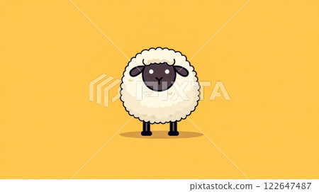 A cartoon sheep is standing on a yellow background 122647487