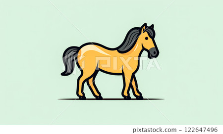 Cartoon horse is walking on green background. 122647496