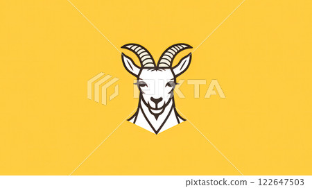 A ram with horns is the main focus of the image. 122647503
