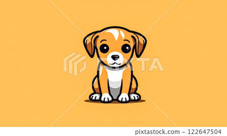 A cute black dog with a yellow background. A cute black dog with a yellow background. 122647504
