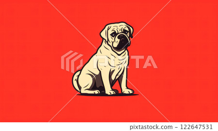 A cartoon dog is sitting on a red background A cartoon dog is sitting on a red background 122647531
