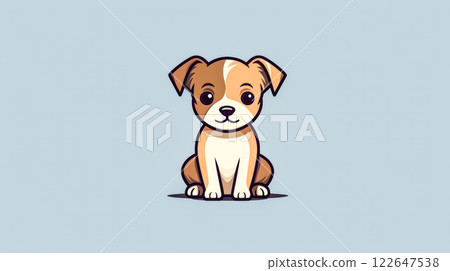 A cute cartoon dog is sitting on a blue background A cute cartoon dog is sitting on a blue background 122647538