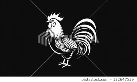 A white rooster standing on a black background 122647539