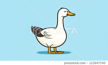 A cartoon duck is standing on a blue background. 122647540