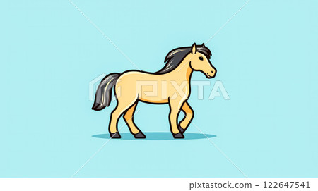 A cartoon horse is walking on a blue background 122647541