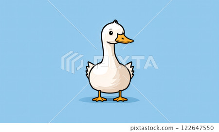 A cartoon duck is standing on a blue background A cartoon duck is standing on a blue background 122647550
