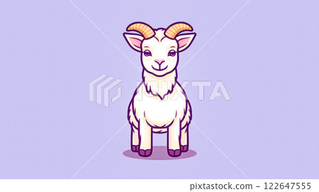 Cartoon goat is standing on purple background. 122647555