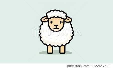 A cartoon sheep is standing on a blue background. A cartoon sheep is standing on a blue background. 122647590