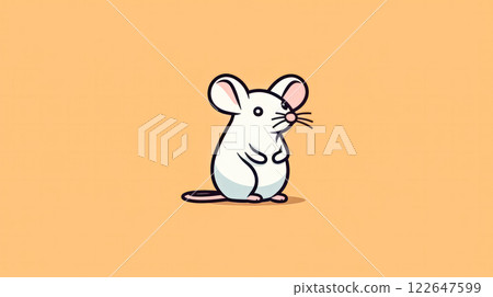 A cartoon mouse is standing on a yellow background. 122647599