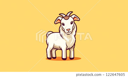 A cartoon goat is standing on a yellow background 122647605