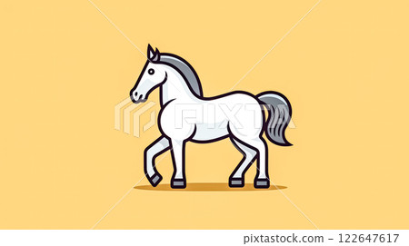 Cartoon horse is walking on yellow background. 122647617