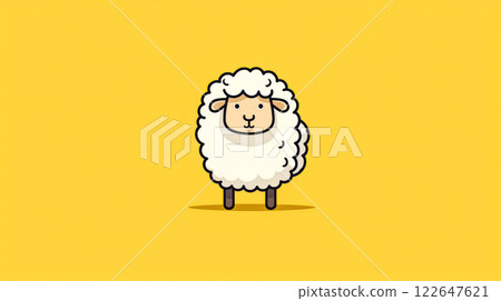 A cartoon sheep is standing on a yellow background. A cartoon sheep is standing on a yellow background. 122647621