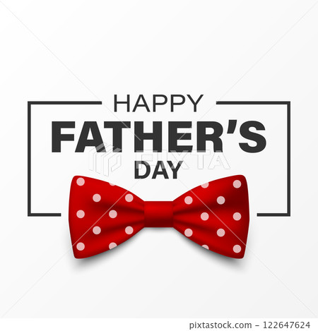 Vector Red Bow Tie for Fathers Day Design. 3d Realistic Polka Dot Silk Bow Tie. Glossy Bowtie, Tie Gentleman. Father s Day Holiday Concept. Design Template for Greeting Card, Invitation, Poster 122647624