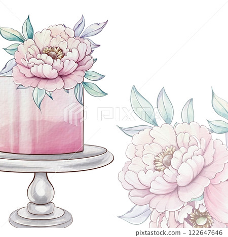 A stunning depiction of a pastel pink cake with fresh flowers, capturing the essence of elegance and sweetness in confectionery art template, background A stunning depiction of a pastel pink cake with fresh flowers, capturing the essence of elegance and sweetness in confectionery art template, background 122647646