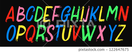 Typeface or font hand drawn made with brushstrokes. Grunge original engraved sketchy alphabet 122647675