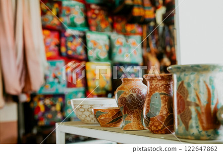 Close up of handmade jugs and varieties in the masaya handicraft market Close up of handmade jugs and varieties in the masaya handicraft market 122647862