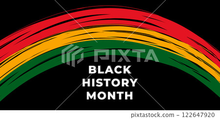 Abstract black history month background with an arch with red, yellow and green strokes on a black background. Perfect for cultural and educational projects. Vector illustration 122647920