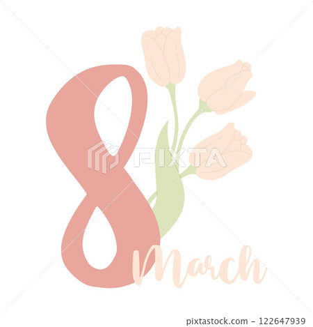 International Women's Day March 8. Holiday design with tulip flowers. Vector illustration International Women's Day March 8. Holiday design with tulip flowers. Vector illustration 122647939